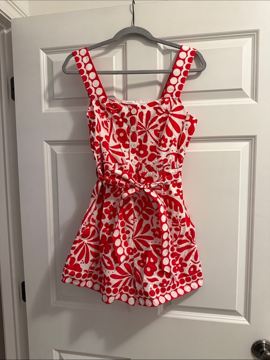 Avara Pants - Red & White Floral Tie-Waist Romper